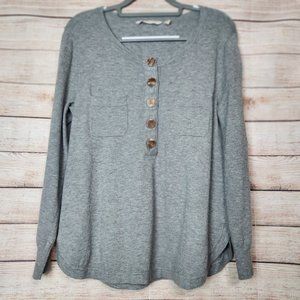 Soft Surroundings Women's Size Medium Gray Henley Pockets Wooden Buttons